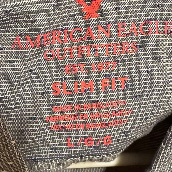 American Eagle Men’s slim fit button up size large blue and white - Picture 2 of 4